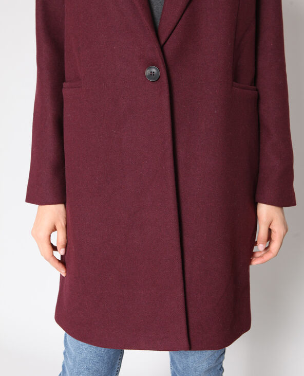 Manteau droit en laine bordeaux - Pimkie