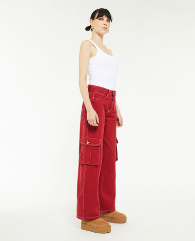 Pantalon cargo droit rouge - Pimkie