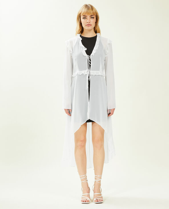 Longue blouse transparente avec volants blanc - Pimkie
