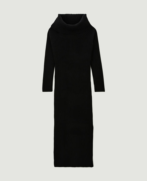 Robe longue en maille encolure Bardot noir - Pimkie