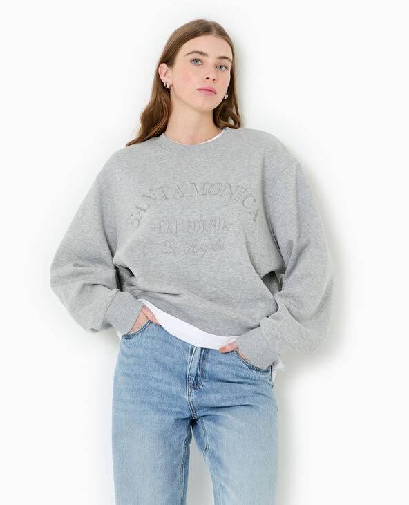 Sweat col rond avec broderie gris chiné - Pimkie