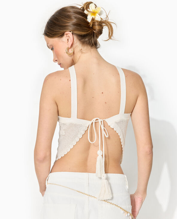 Top foulard en maille crochet ajourée blanc - Pimkie