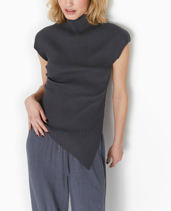 Top asymétrique en maille côtelée gris - Pimkie
