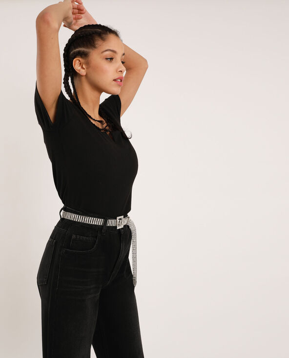 T-shirt décolleté V noir - Pimkie