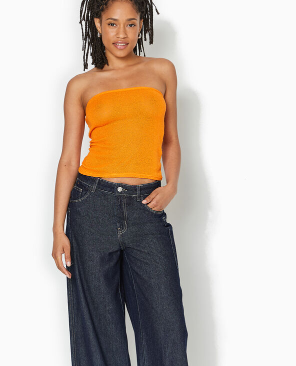 Top bustier bandeau en maille orange - Pimkie