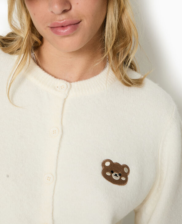 Gilet col rond avec broderie ourson blanc - Pimkie