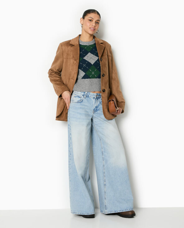Pull court motif losanges gris chiné - Pimkie