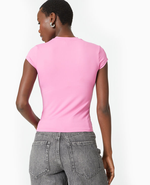 T-shirt ajusté en maille extensible rose - Pimkie