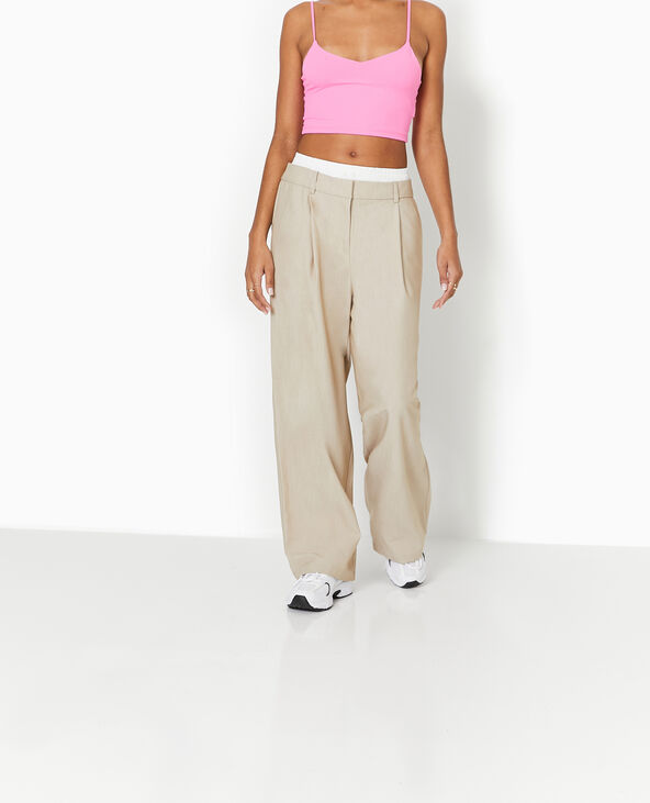 Pantalon large avec effet caleçon apparent beige - Pimkie