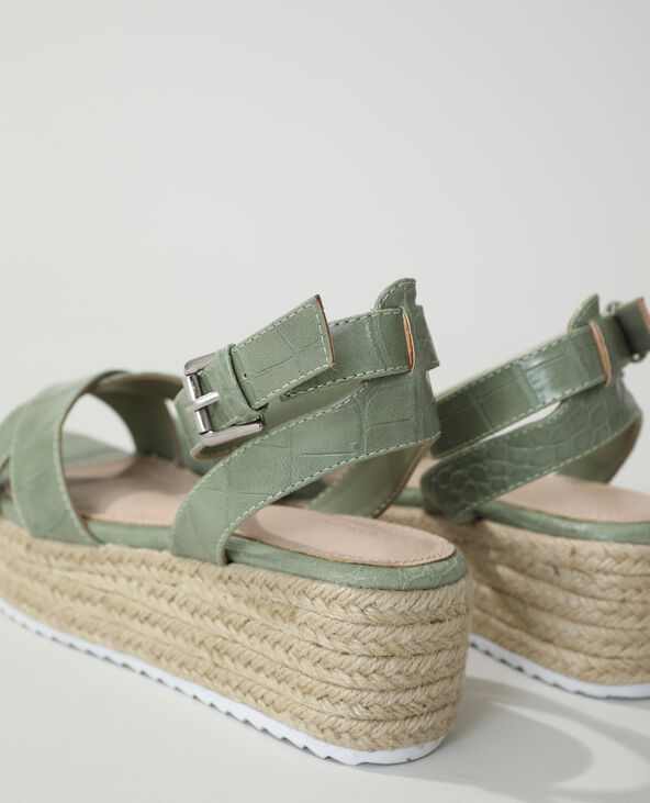Sandales compensées croco vert kaki - Pimkie