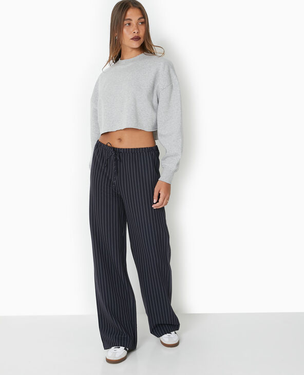 Pantalon droit taille élastiquée rayures banquier bleu marine - Pimkie