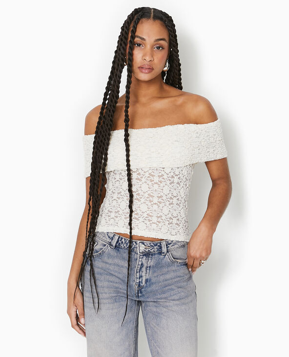 Top en dentelle encolure Bardot blanc - Pimkie