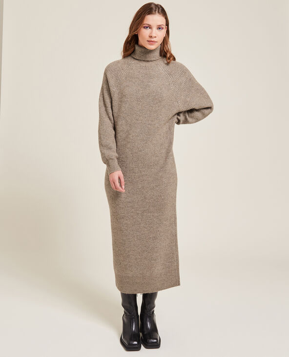 Robe pull longue col roulé beige - Pimkie