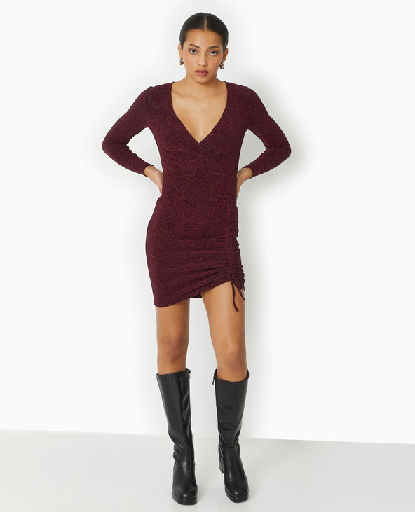 Robe moulante en maille lurex encolure V rouge - Pimkie