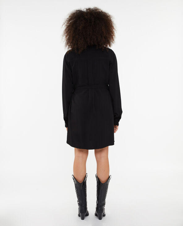 Robe chemise avec effet portefeuille noir - Pimkie