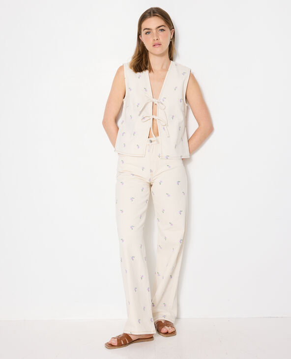 Veste sans manche en jean avec broderies fleurs blanc - Pimkie