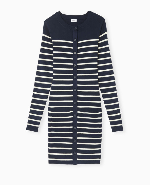 Robe boutonnée en maille rayée bleu marine - Pimkie