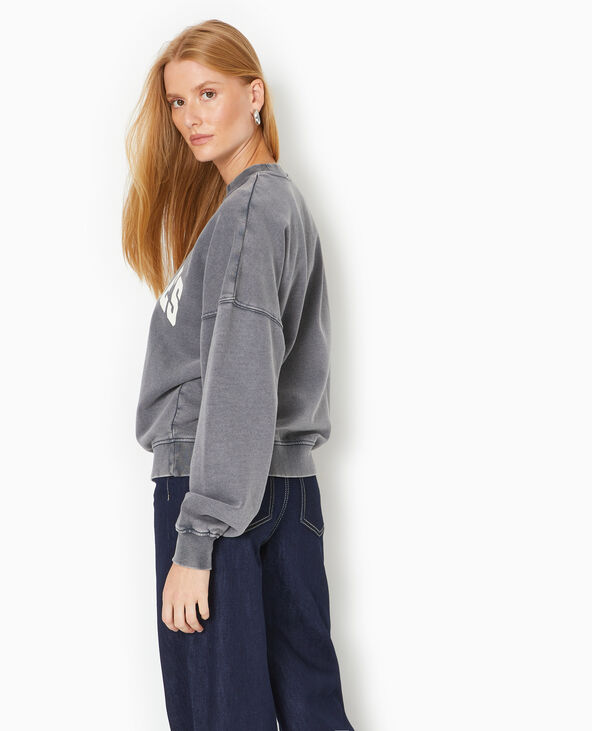 Sweat délavé acid wash avec print gris foncé - Pimkie