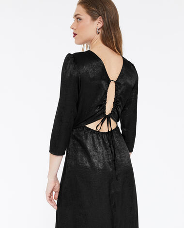 Robe longue satinée dos-nu noir - Pimkie