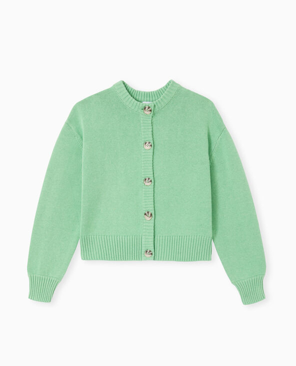 Gilet col rond avec gros boutons vert - Pimkie