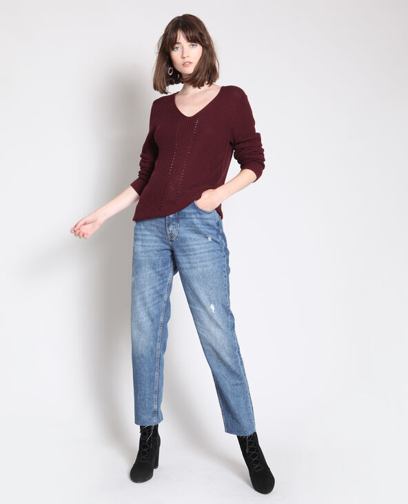 Pull à col V bordeaux - Pimkie