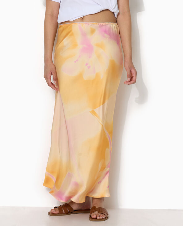 Jupe longue en satin motif maxi-fleurs rose clair - Pimkie