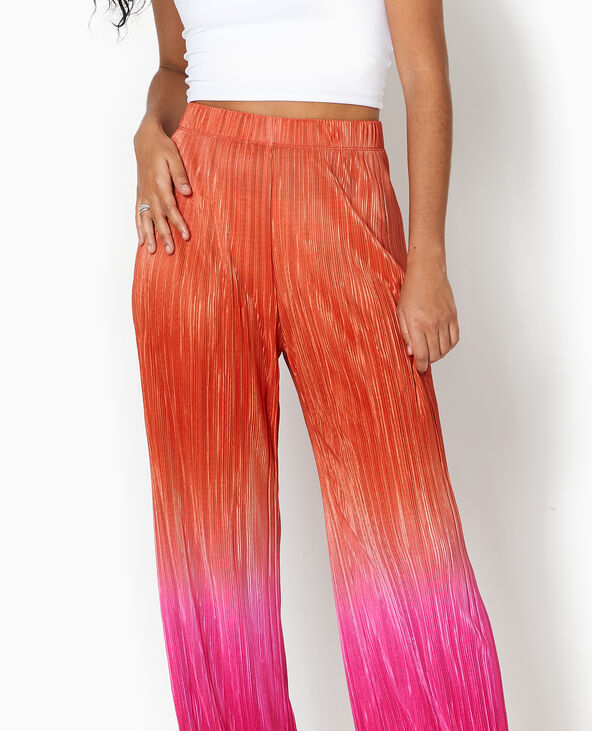 Pantalon large en tissu plissé et satiné orange - Pimkie