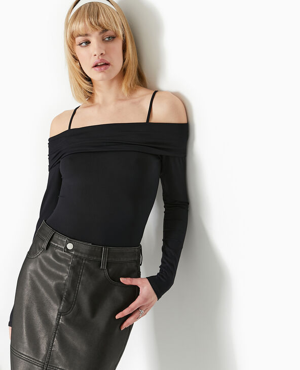 Body manches longues encolure Bardot noir - Pimkie