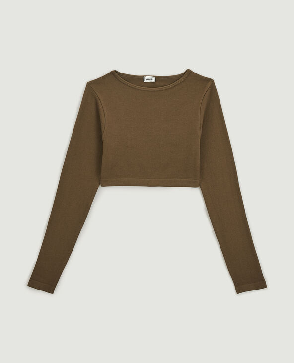 Top court en maille côtelée sans couture marron - Pimkie