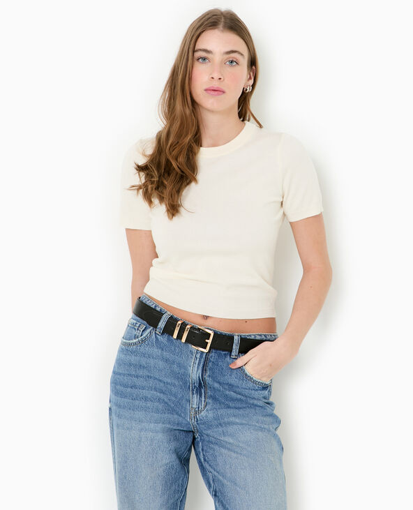 Pull manches courtes en maille fine blanc - Pimkie