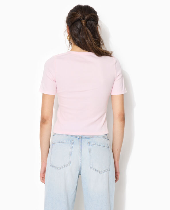 T-shirt boutonné en maille côtelée rose clair - Pimkie