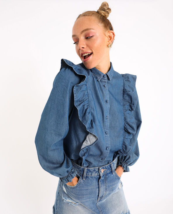 Chemise jean shop volant femme