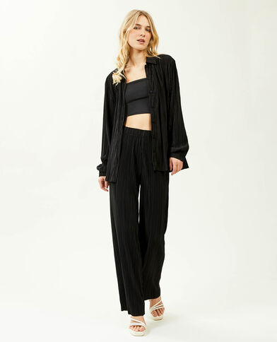 Pantalon large maille plissée noir - Pimkie