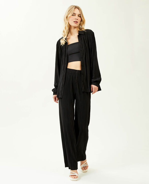 Pantalon large maille plissée noir - Pimkie