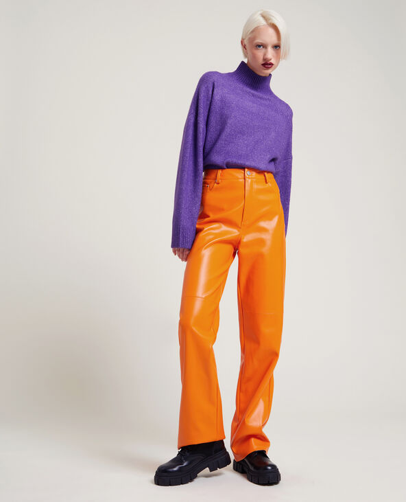 Pantalon droit en simili cuir orange - Pimkie