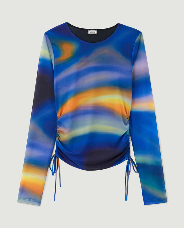 Top micro-mesh avec liens coulissants bleu électrique - Pimkie