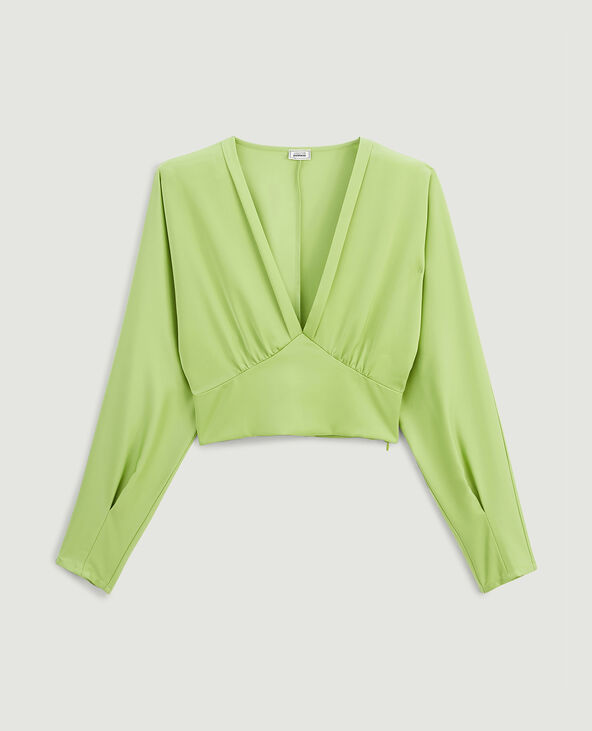 Blouse courte en tissu satiné vert olive - Pimkie