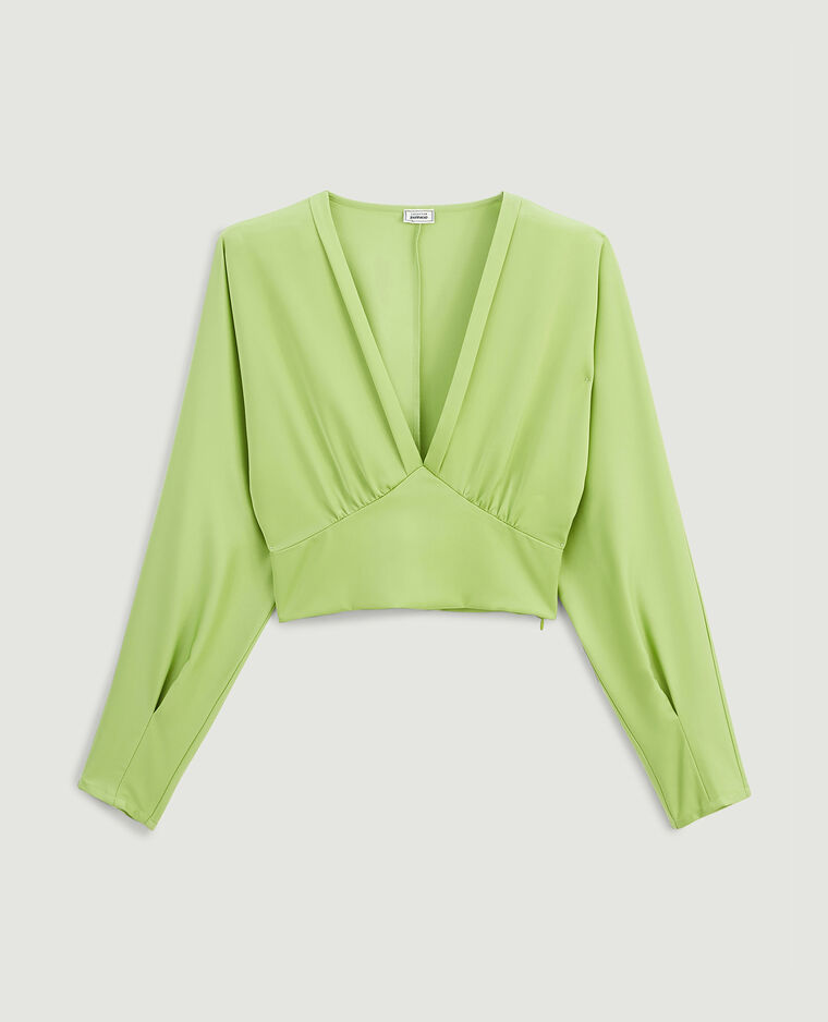 Blouse courte en tissu satiné vert - Pimkie