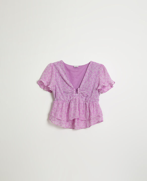 Blouse volantée et fleurie violet - Pimkie