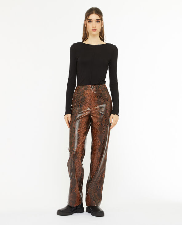 Pantalon droit en simili effet python marron - Pimkie