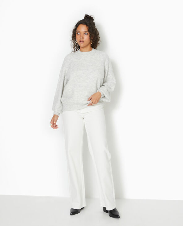Pull oversize col rond manches raglan gris chiné - Pimkie