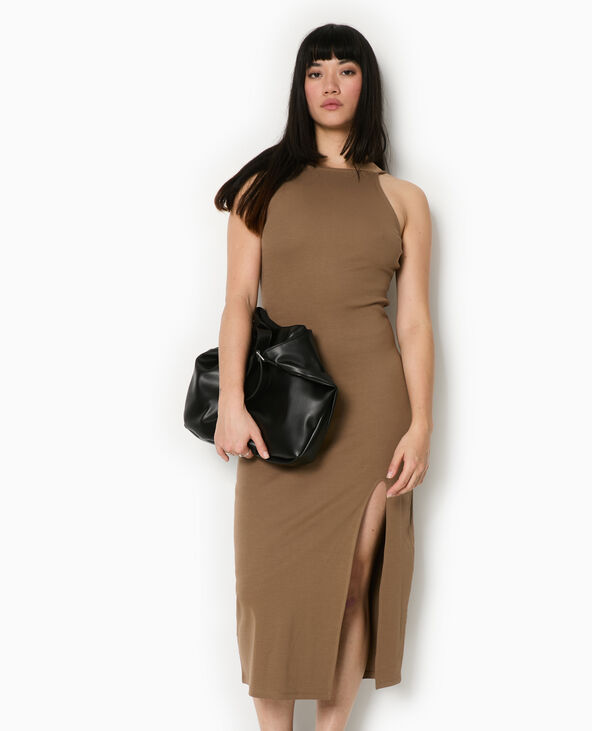 Robe longue à bretelles avec fente marron - Pimkie