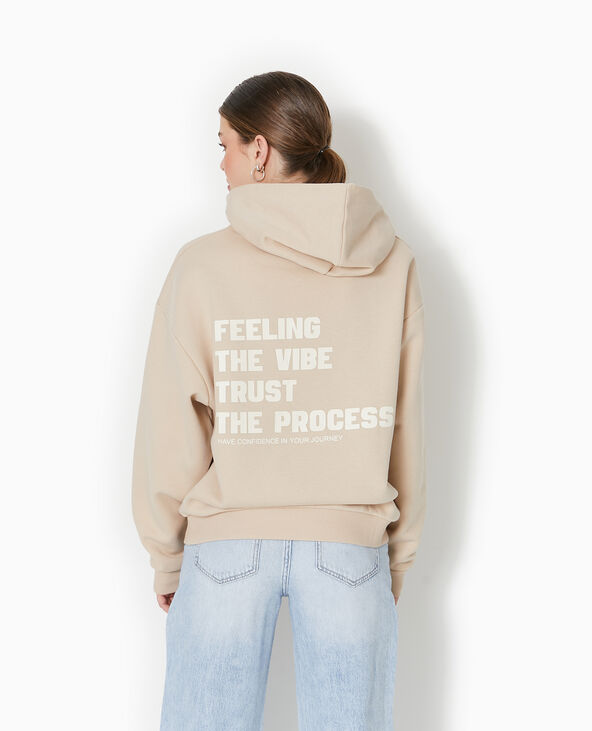 Sweat capuche avec print devant et dos beige - Pimkie