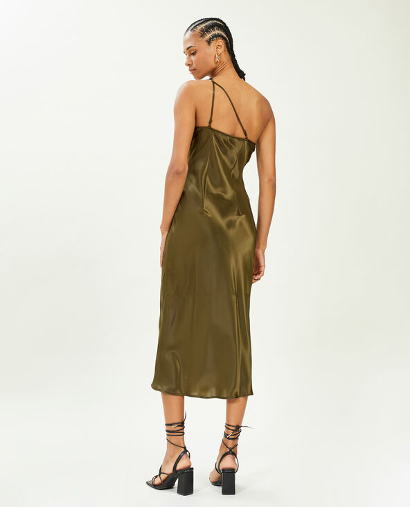 Robe asymétrique satinée avec bretelle bijou taupe - Pimkie