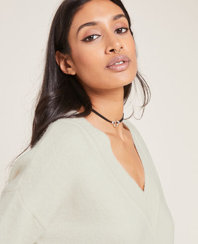 Pull grand col V blanc - Pimkie