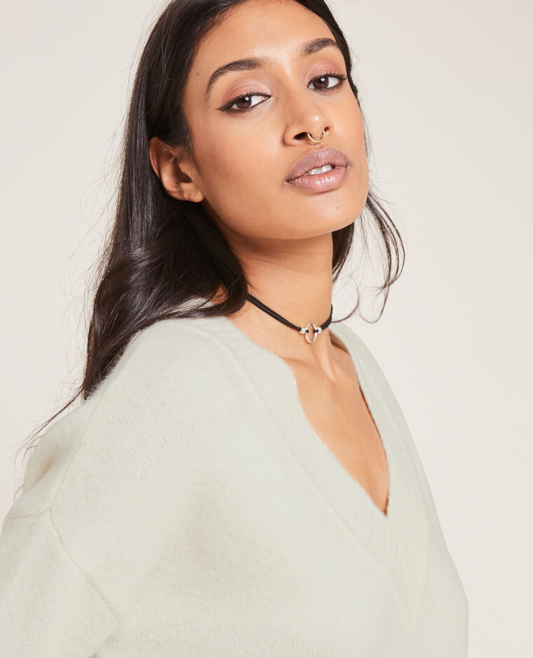 Pull grand col V blanc - Pimkie