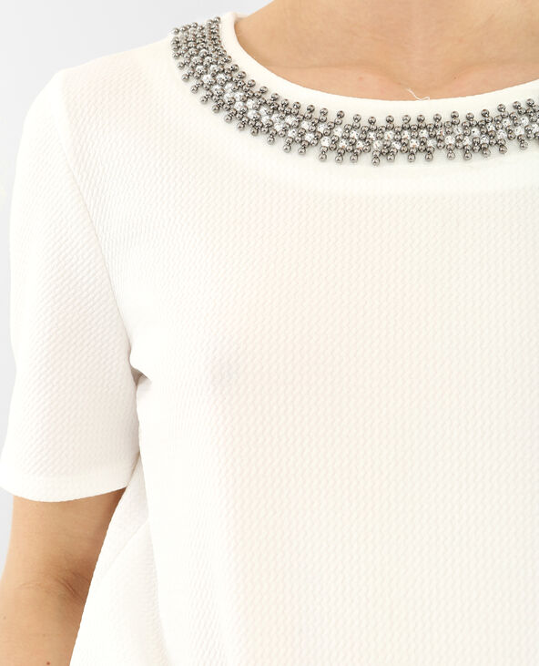 T-shirt col bijoux blanc - Pimkie