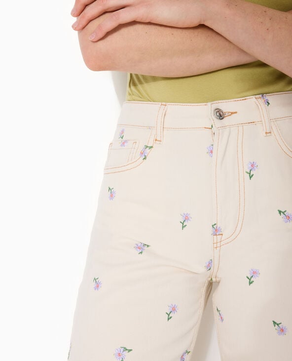 Jean straight taille haute avec broderies fleurs blanc - Pimkie