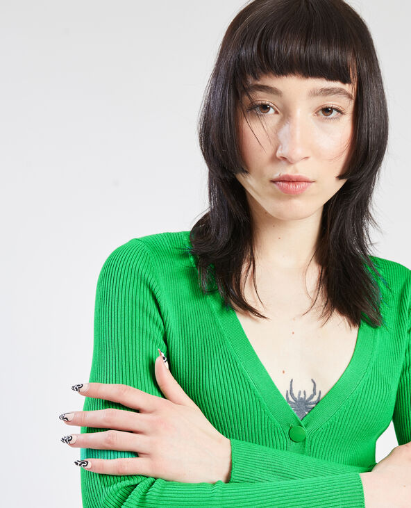 Gilet maille côtelée vert - Pimkie