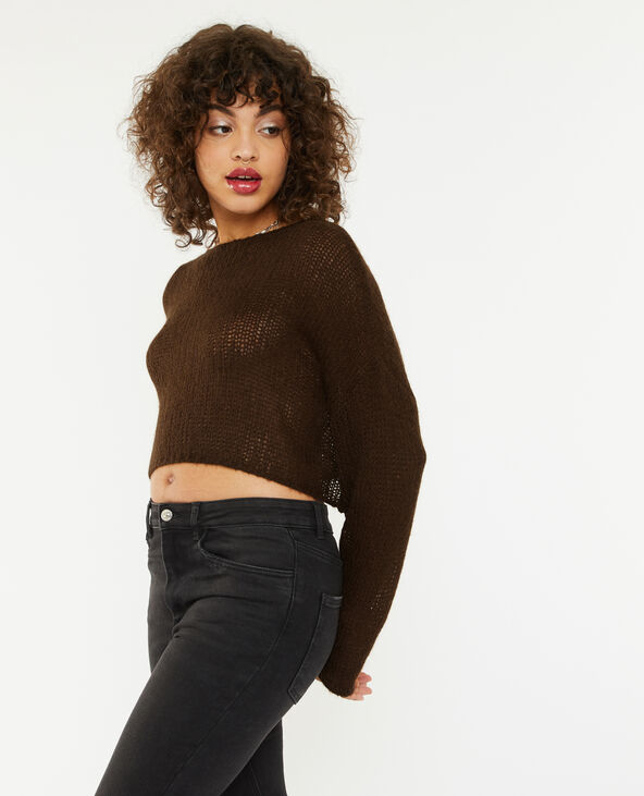 Pull cropped en maille transparente marron - Pimkie